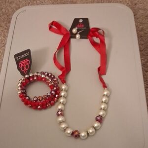 Paparazzi Red and Pearl Jewelry Set